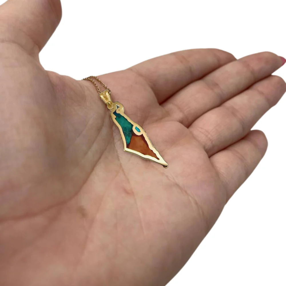 Map of Israel 14K Gold Pendant with Jerusalem Stone and Eilat Stone - Image 4