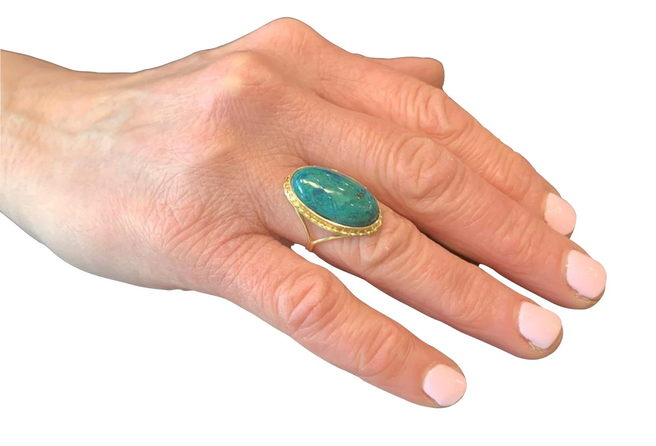 Eilat stone jewellery - 14k Gold Eilat Stone Cocktail Ring - Image 5