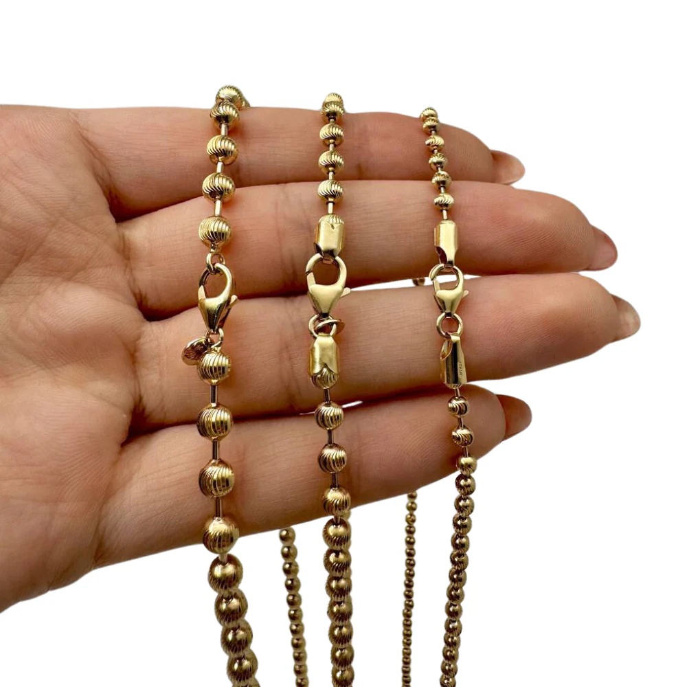 14K Gold Large Diamond Cut Ball Chain - 5mm Heavyweight - Image 3