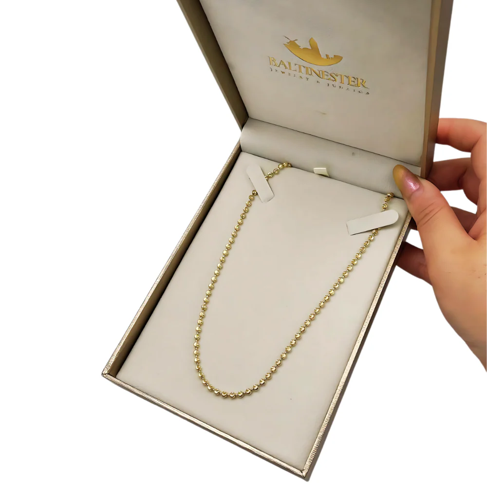 14K Gold Small Diamond Cut Ball Chain - 3 MM - Image 7