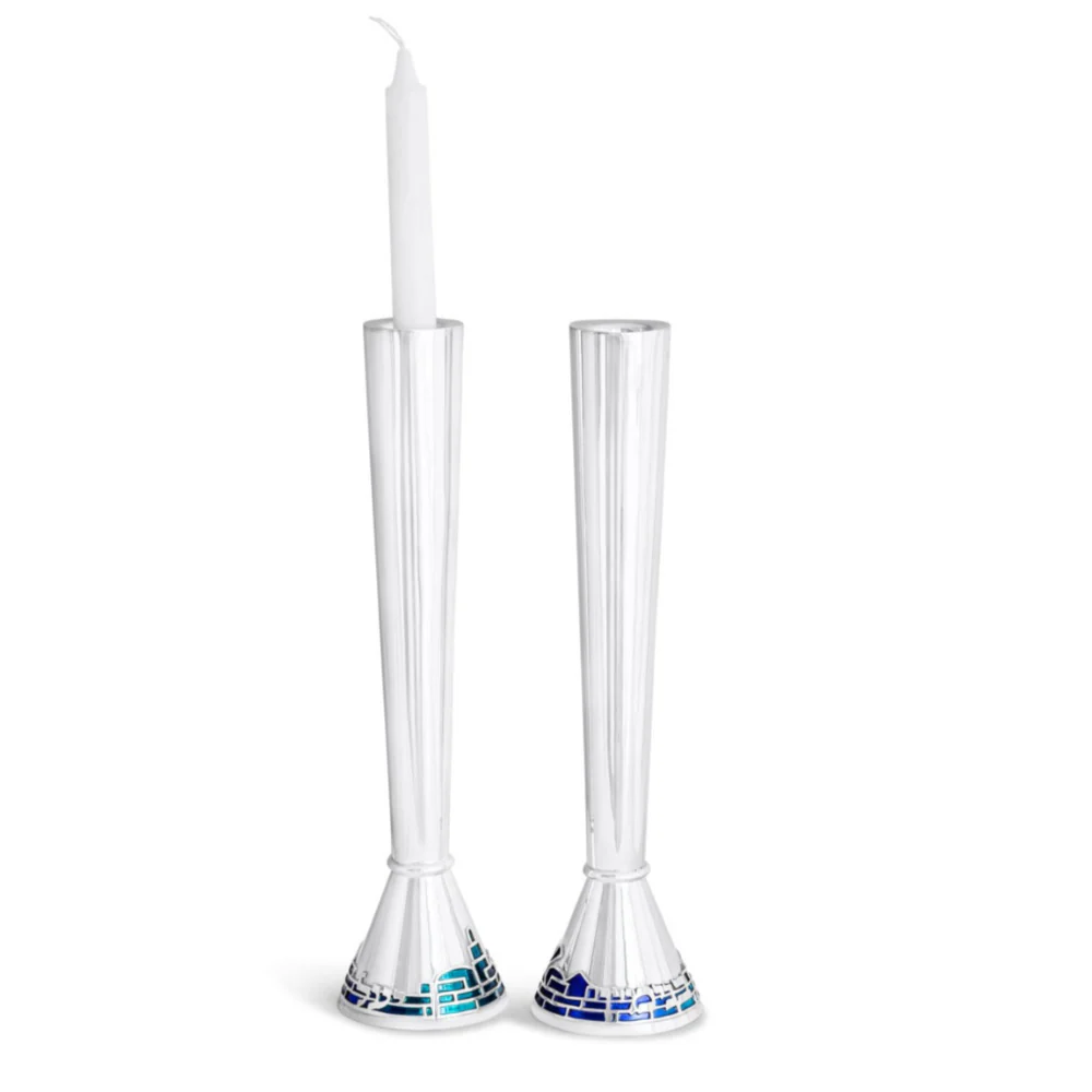 CANDLESTICKS - Personalized Silver Modern Candlesticks with Jerusalem in Enamel - Image 5