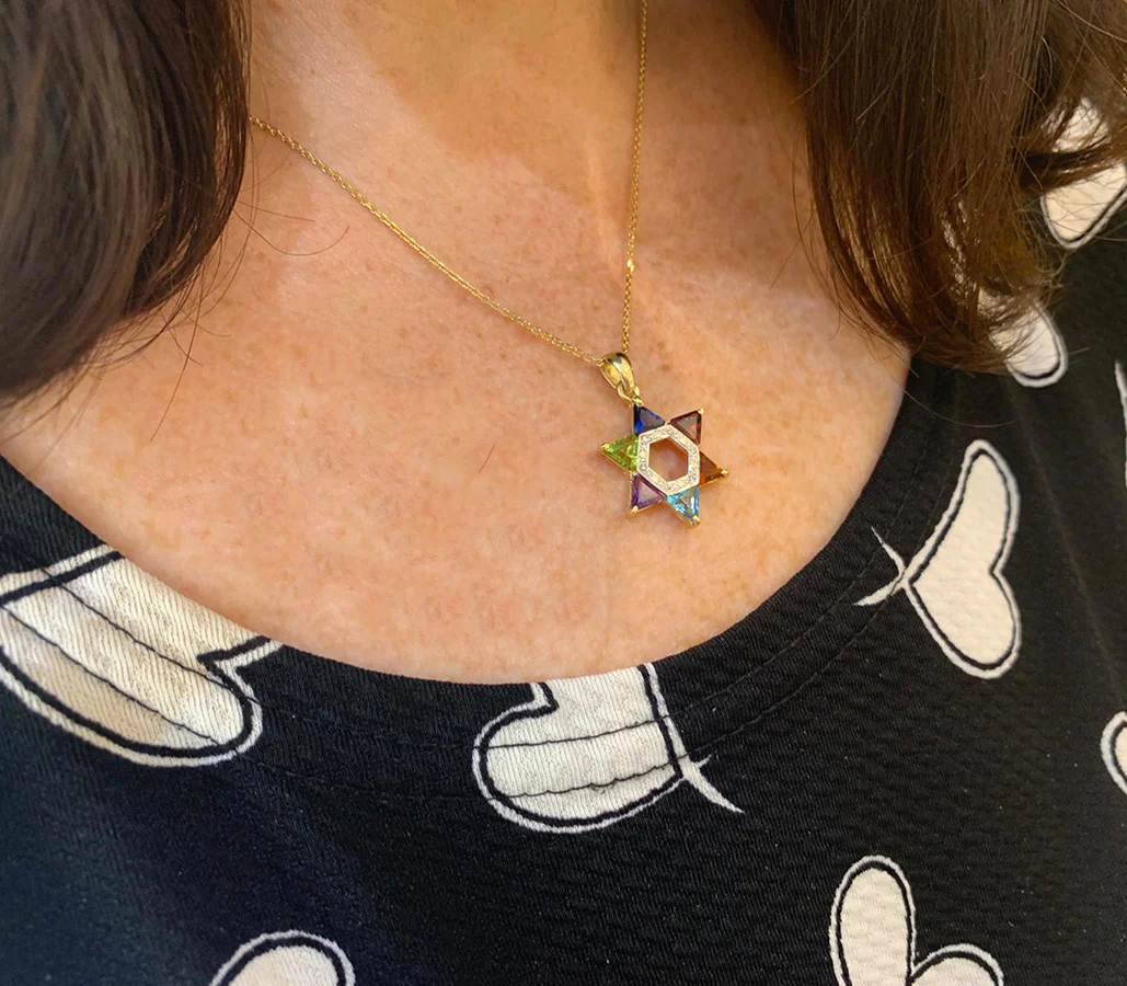 14k Gold and Diamond Multicolored Star of David Pendant - Image 3