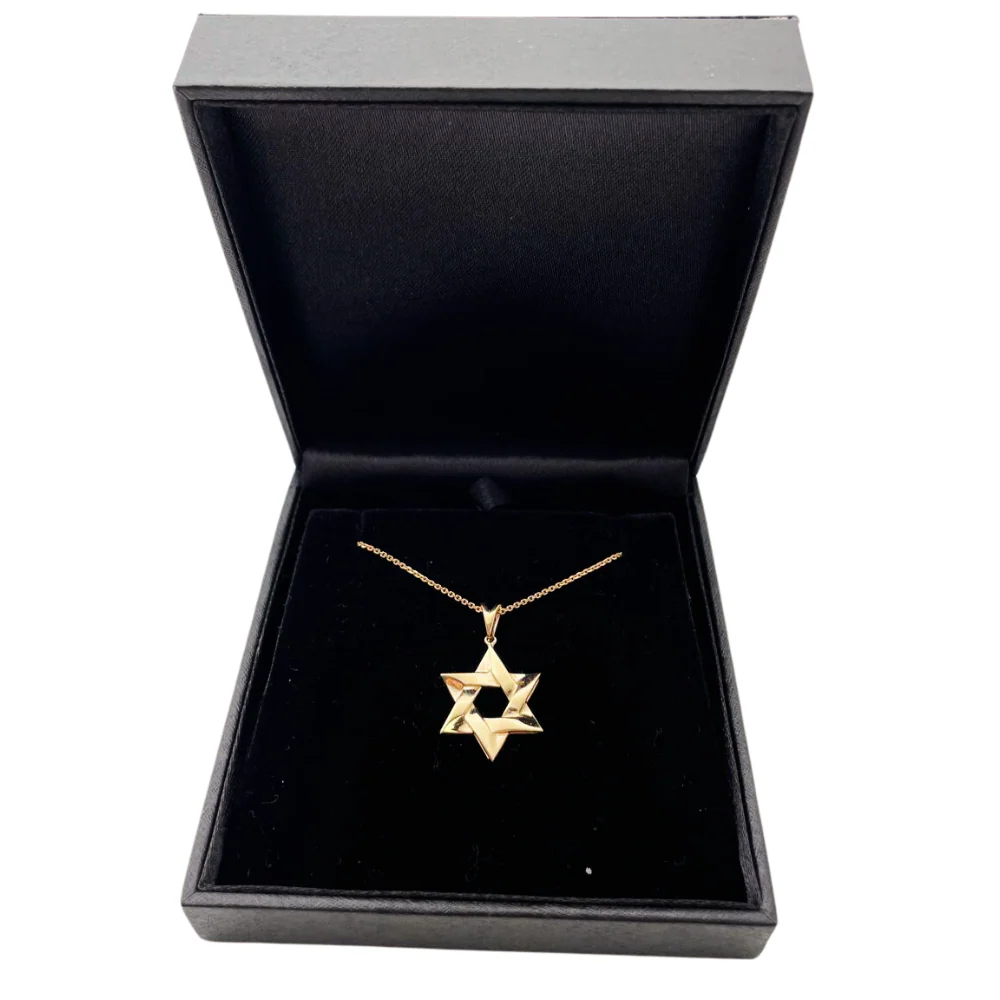 Star of David Pendant in 14K Gold Interwoven Wavy Style - 19mm - Image 8