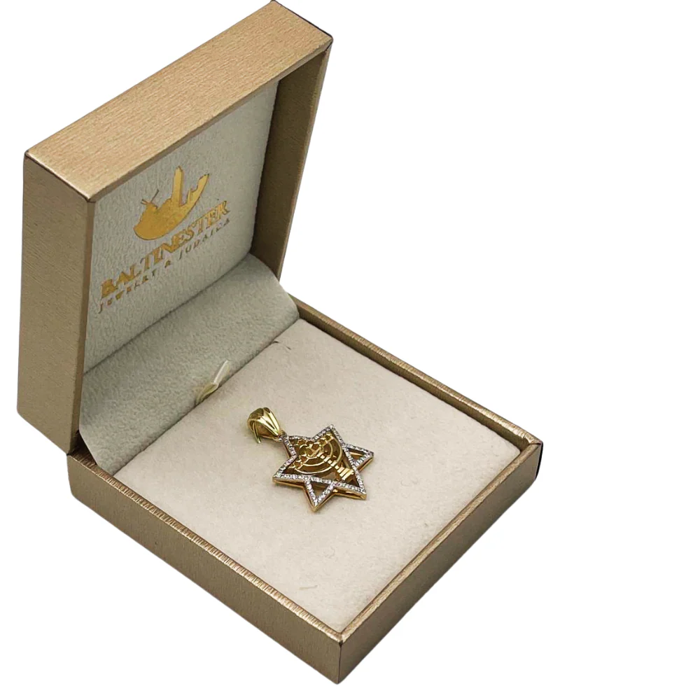 Diamond Studded Star of David Menorah Pendant in 14K Two Tone Gold - Large - Image 6