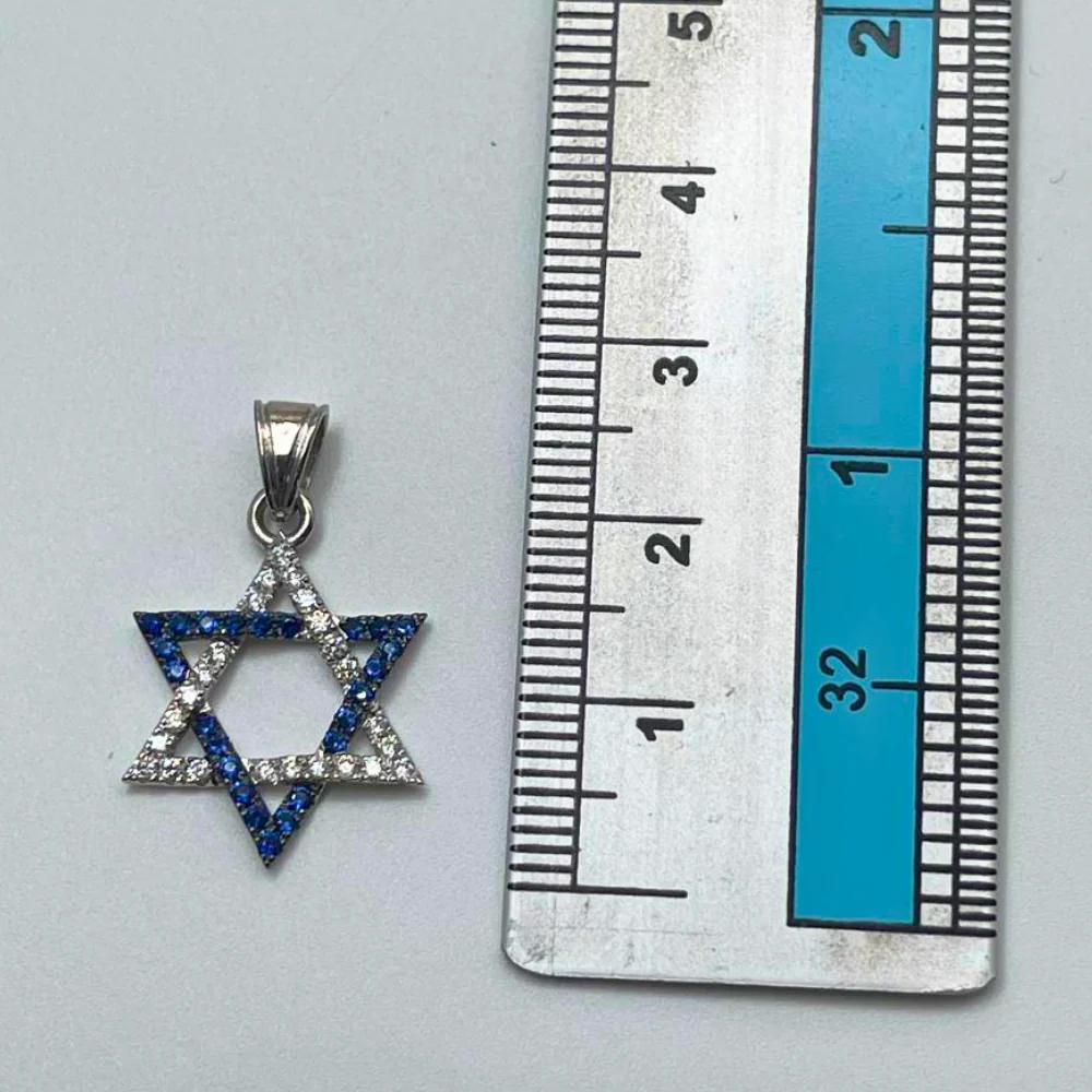Star of David Pendant with Diamonds and Sapphires in 14K White Gold - Image 5