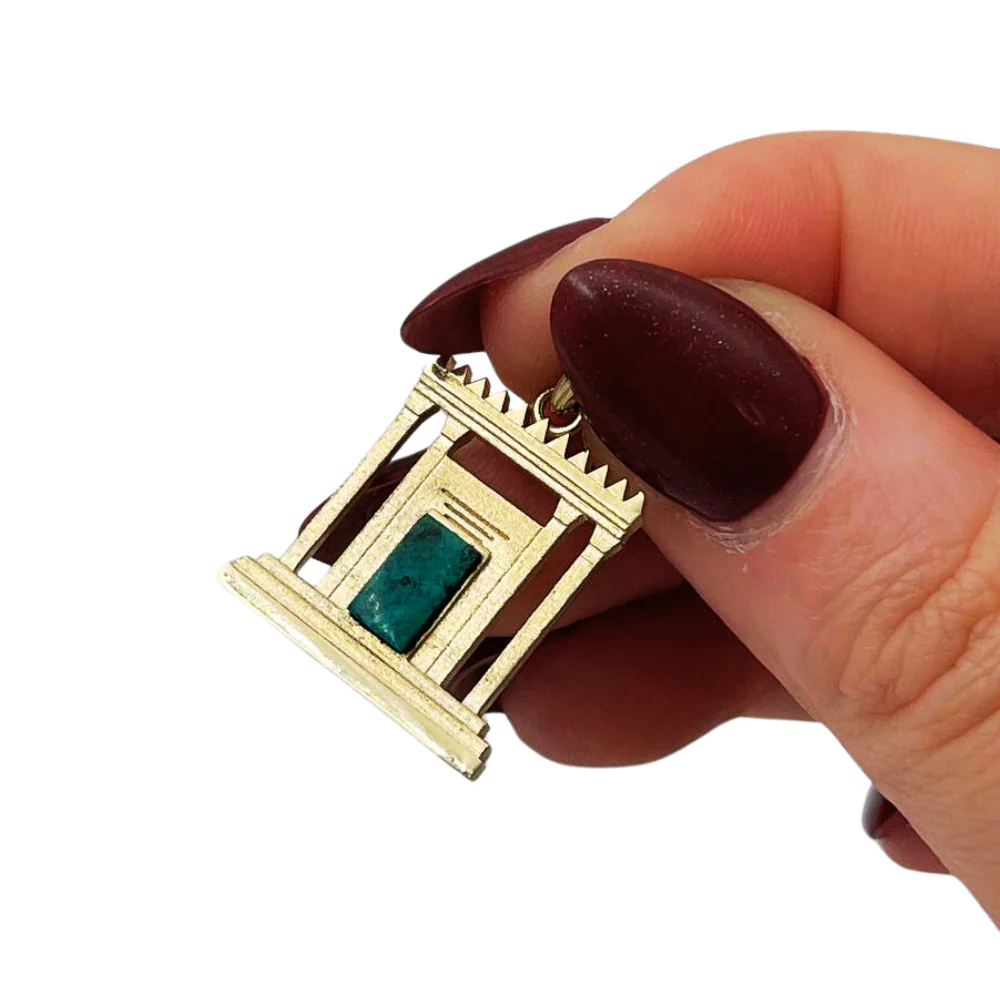 Jerusalem Temple Necklace in 14K Gold with Israeli Eilat Stone - Image 3
