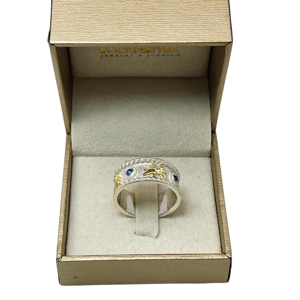 Lion of Zion Ring with Blue Sapphires in 14K Gold & Sterling Silver - Image 6